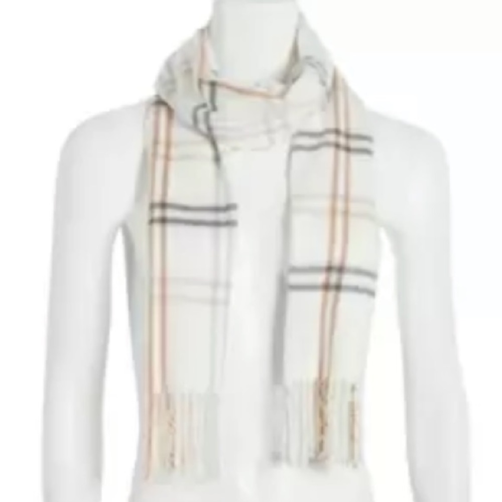 NEW Steve Madden Cozy Winter Blanket Scarf, Ivory Brown Plaid